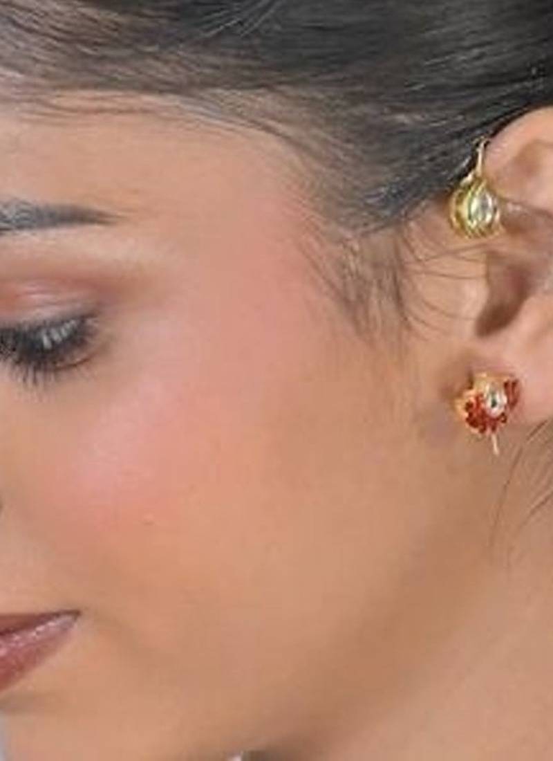 Sindoori kamal red earcuffs earrings