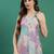 women beige floral printed mirror work v-neck straight kurta with trousers