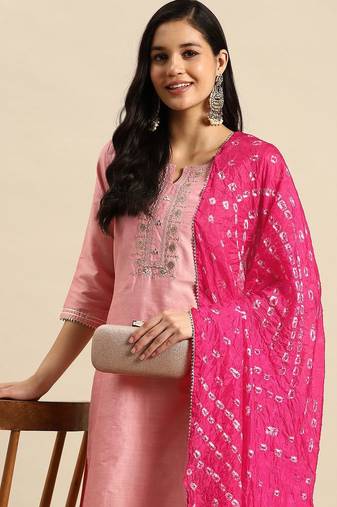 women floral embroidered sequinned  cotton kurta with trousers & dupatta