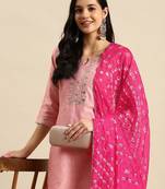 women floral embroidered sequinned  cotton kurta with trousers & dupatta