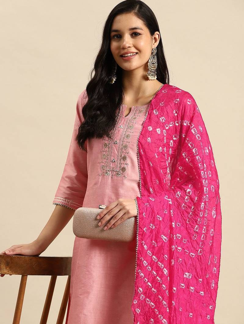 women floral embroidered sequinned  cotton kurta with trousers & dupatta
