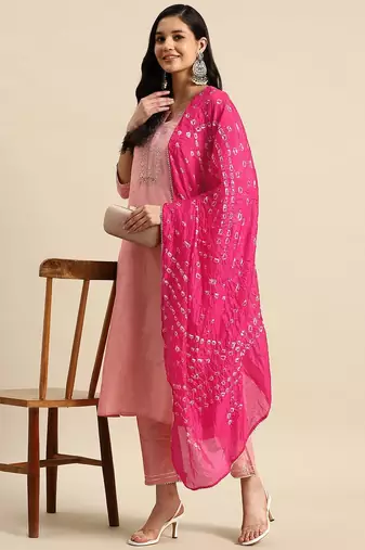 women floral embroidered sequinned  cotton kurta with trousers & dupatta