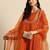 women ethnic motifs embroidered mirror work silk crepe kurta with trousers & dupatta