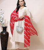 women v-neck straight kurta with trousers & dupatta