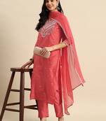 women floral embroidered sequinned kurta with trousers & dupatta