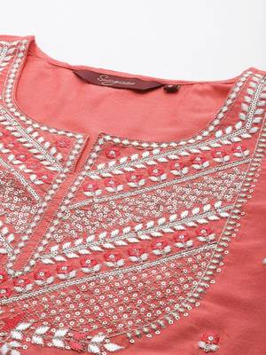 women floral embroidered sequinned kurta with trousers & dupatta 2