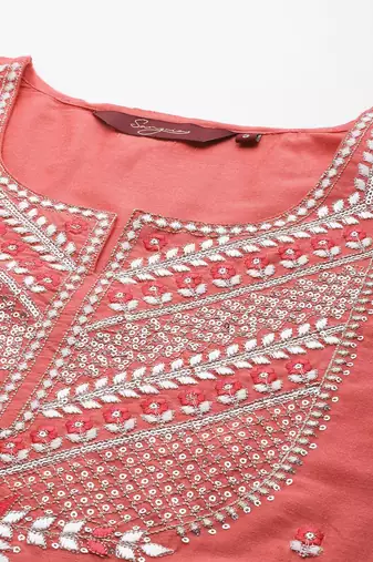 women floral embroidered sequinned kurta with trousers & dupatta