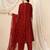 women maroon mirror work embroidered anarkali kurta with trouser & dupatta 