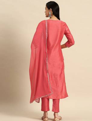 women floral embroidered sequinned kurta with trousers & dupatta 3