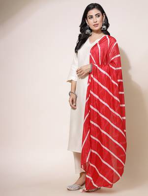 women v-neck straight kurta with trousers & dupatta 4