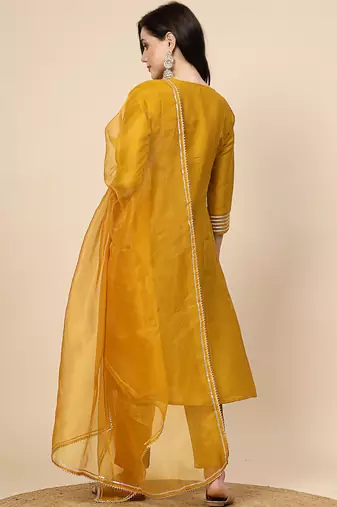 women burgundy yoke design a-line kurta and trousers with dupatta