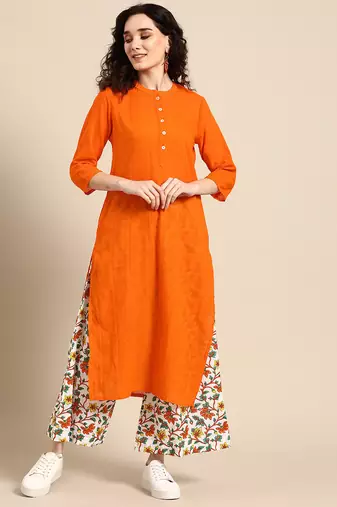  women orange  cotton kurta with palazzos