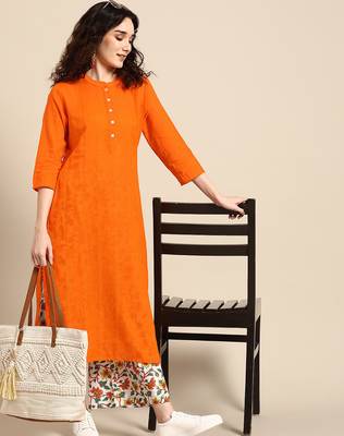  women orange  cotton kurta with palazzos 2