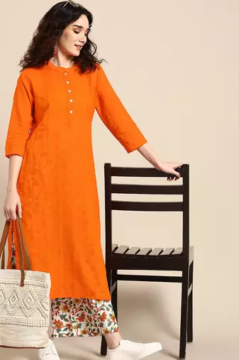  women orange  cotton kurta with palazzos