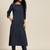 women navy blue & beige cotton solid panelled kurta with trousers & dupatta