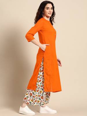  women orange  cotton kurta with palazzos 3