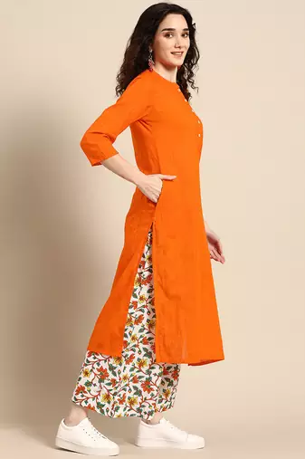  women orange  cotton kurta with palazzos