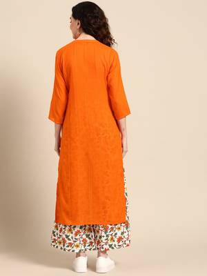  women orange  cotton kurta with palazzos 4