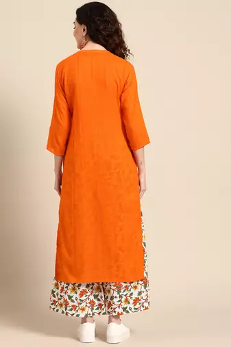  women orange  cotton kurta with palazzos