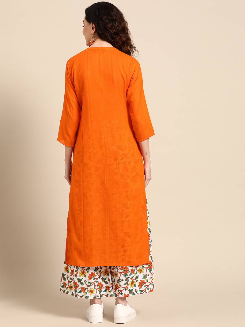  women orange  cotton kurta with palazzos