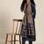 women navy blue & beige cotton solid panelled kurta with trousers & dupatta