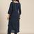 women navy blue & beige cotton solid panelled kurta with trousers & dupatta
