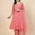 women peach-coloured mirror work embroidered anarkali kurta & trousers with dupatta