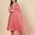 women peach-coloured mirror work embroidered anarkali kurta & trousers with dupatta