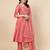 women peach-coloured mirror work embroidered anarkali kurta & trousers with dupatta