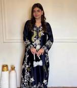 Navy Blue Color Embroidery Work Satin Salwar Suit
