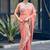 Traditional peach embroidery butti work moss shimmer saree with unstitched blouse