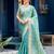 Indian teal green embroidery butti work moss shimmer saree with unstitched blouse