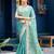 Indian teal green embroidery butti work moss shimmer saree with unstitched blouse