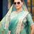 Indian teal green embroidery butti work moss shimmer saree with unstitched blouse