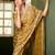 Ethnic mustard yellow sequin cutdana jaal embroidery satin saree with unstitched blouse