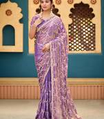 Traditional purple sequin cutdana jaal embroidery satin saree with unstitched blouse