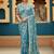 Indian teal blue sequin cutdana jaal embroidery satin saree with unstitched blouse
