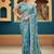 Indian teal blue sequin cutdana jaal embroidery satin saree with unstitched blouse
