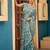 Indian teal blue sequin cutdana jaal embroidery satin saree with unstitched blouse