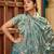 Indian teal blue sequin cutdana jaal embroidery satin saree with unstitched blouse