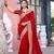 Light weight red embroiderd border fandy satin saree with unstitched blouse