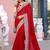Light weight red embroiderd border fandy satin saree with unstitched blouse