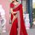 Light weight red embroiderd border fandy satin saree with unstitched blouse