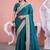 Fashionable teal blue embroidered border fandy satin saree with unstitched blouse