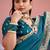 Fashionable teal blue embroidered border fandy satin saree with unstitched blouse