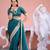 Fashionable teal blue embroidered border fandy satin saree with unstitched blouse