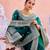 Trendy teal blue zari jaal embroidery heavy border fancy satin saree with unstitched blouse