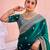 Trendy teal blue zari jaal embroidery heavy border fancy satin saree with unstitched blouse