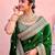 Indian bottle green zari jaal embroidery heavy border fancy satin saree with unstitched blouse