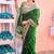 Indian bottle green zari jaal embroidery heavy border fancy satin saree with unstitched blouse